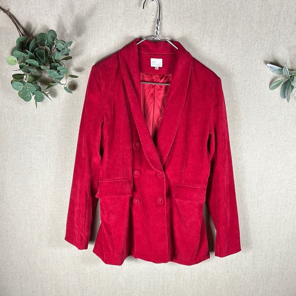 Dee Elly > Red Double-Breasted Women's Corduroy Jacket